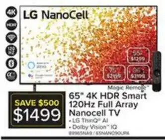 Leon's 65" 4K HDR Smart 120Hz Full Array Nanocell TV offer