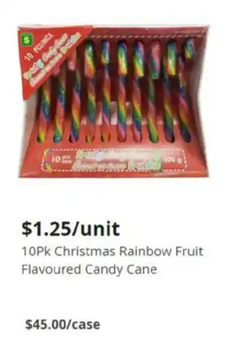 Dollarama 10Pk Christmas Rainbow Fruit Flavoured Candy Cane offer
