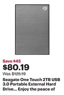 Best Buy Seagate One Touch 2TB USB 3.0 Portable External Hard Drive (STKY2000404) - Space Grey offer