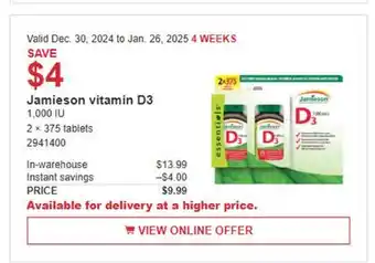 Costco Jamieson vitamin D3 offer