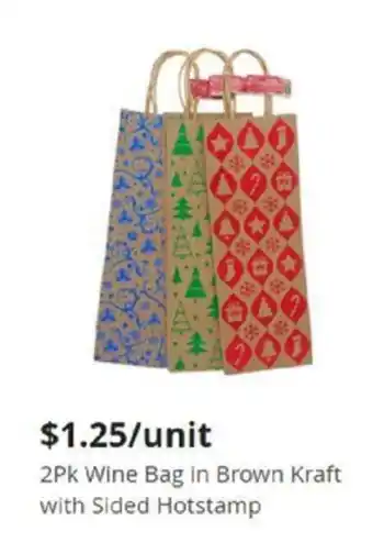Dollarama 2Pk Wine Bag in Brown Kraft with Sided Hotstamp offer