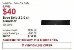 Costco Bose Solo 2 2.0 ch soundbar offer