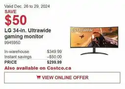 Costco LG 34-in. Ultrawide gaming monitor offer