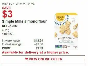 Costco Simple Mills almond flour crackers offer