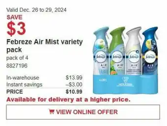 Costco Febreze Air Mist variety pack offer