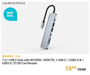 Primecables 7 in 1 USB C Hub with 4K HDMI, 100W PD, 1 USB-C, 1 USB2.0 & 1 USB3.0, TF/SD Card Reader offer