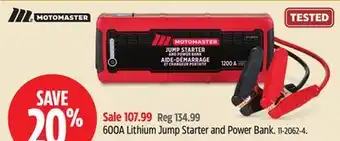 Canadian Tire MotoMaster 600A Lithium Jump Starter and Power Bank offer