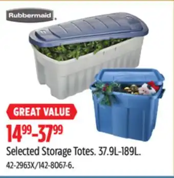 Canadian Tire Rubbermaid Selected Storage Totes offer