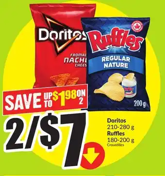 FreshCo Doritos 210-280 g Ruffles 180-200 g offer