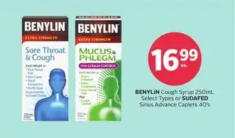 Rexall BENYLIN Cough Syrup 250mL Select Types or SUDAFED Sinus Advance Caplets 40's offer