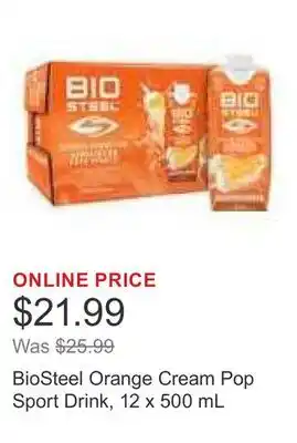 Costco BioSteel Orange Cream Pop Sport Drink, 12 x 500 mL offer