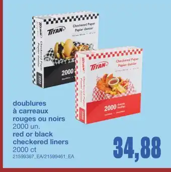 Wholesale Club DOUBLURES À CARREAUX ROUGES OU NOIRS, 2000 UN offer