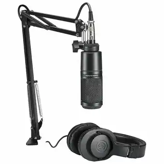 Best Buy Audio-Technica Cardioid Condenser Microphone with Monitor Headphones & Studio Boom Arm (AT2020PK) offer