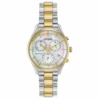 Best Buy Citizen Chandler 32mm Women's Solar Chronograph Sport Watch w/ Swarovski Crystals - Silver/Gold/White offer
