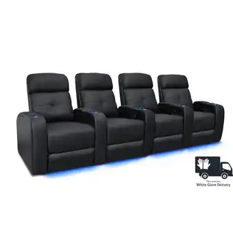 Best Buy Valencia Verona 4-Seat Premium Top Grain 9000 Leather Recliner Recliner Home Theatre Seating with LED Lighting - Black offer