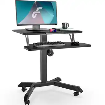 Best Buy FENGE Mobile Standing Desk - 25.6'' Adjustable Sit Stand Desk, Rolling Computer Laptop Stand with Keyboard Tray & Headphone H offer