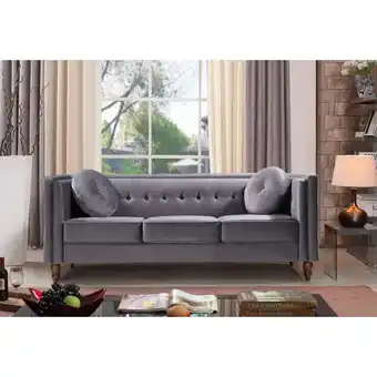 Best Buy ViscoLogic Tuxedo Mid Century Tufted Style Living Room 3-Seater Sofa (Grey) offer