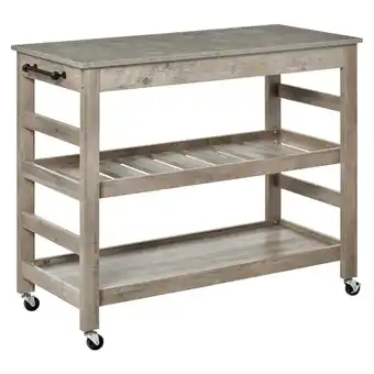 Best Buy HOMCOM Kitchen Cart Rolling Kitchen Island Utility Trolley with Concrete Effect Top & Storage Wine Rack, Grey offer