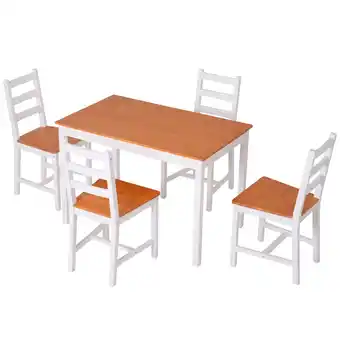 Best Buy HOMCOM 5 Piece Solid Pine Wood Table and High Back Chair Dining Set - White/Natural Wood offer