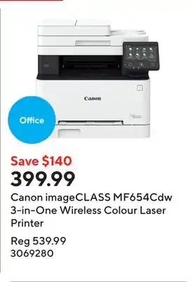 Staples Canon imageCLASS MF654Cdw 3-in-One Wireless Colour Laser Printer offer