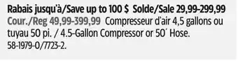 Canadian Tire MAXIMUM 4.5-Gallon Compressor or 50´ Hose offer