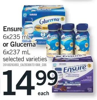 Fortinos Ensure Ensure 6x235 mL or Glucerna 6x237 mL offer