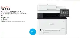 Staples Canon imageCLASS MF654Cdw 3-in-One Wireless Colour Laser Printer offer