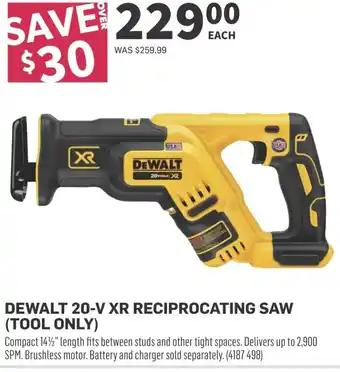 Co-op Dewalt 20-v xr reciprocating saw (tool only) offer