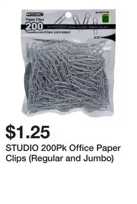 Dollarama STUDIO 200Pk Office Paper Clips (Regular and Jumbo) offer