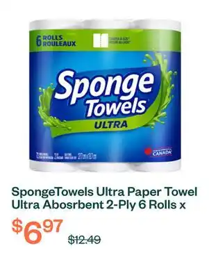 Voilà SpongeTowels Ultra Paper Towel Ultra Abosrbent 2-Ply 6 Rolls x 72 Sheets offer