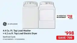 Visions Electronics GE 4.4 Cu. Ft. Top Load Washer + 6.2 cu. ft. Top Load Electric Dryer SaniFresh offer