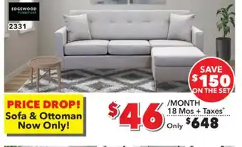 Surplus Furniture Lagoon Ash 2PC Sofa & Ottoman offer