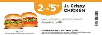 Harvey’s Jr. Crispy CHICKEN offer