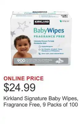 Costco Kirkland Signature Baby Wipes, Fragrance Free, 9 Packs of 100 offer