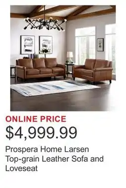 Costco Prospera Home Larsen Top-grain Leather Sofa and Loveseat offer