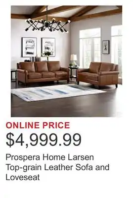 Costco Prospera Home Larsen Top-grain Leather Sofa and Loveseat offer