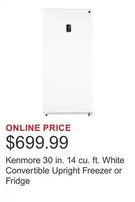 Costco Kenmore 30 in. 14 cu. ft. White Convertible Upright Freezer or Fridge offer