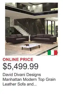 Costco David Divani Designs Manhattan Modern Top Grain Leather Sofa and Loveseat offer