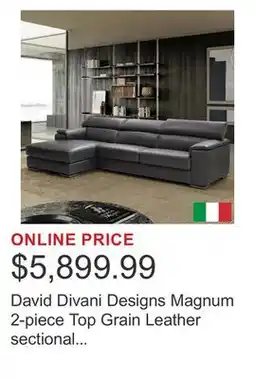 Costco David Divani Designs Magnum 2-piece Top Grain Leather sectional with Left Hand Facing Chaise offer