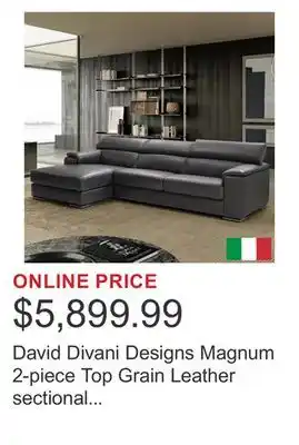 Costco David Divani Designs Magnum 2-piece Top Grain Leather sectional with Left Hand Facing Chaise offer