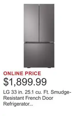 Costco LG 33 in. 25.1 cu. Ft. Smudge-Resistant French Door Refrigerator with Ice Maker in Freezer offer