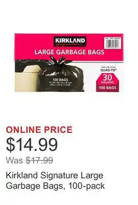 Costco Kirkland Signature Large Garbage Bags, 100-pack offer