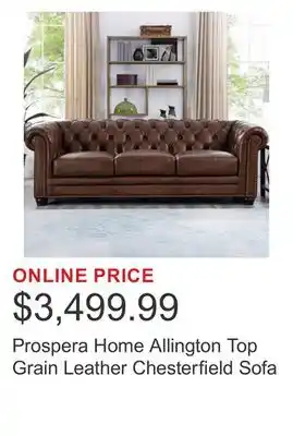 Costco Prospera Home Allington Top Grain Leather Chesterfield Sofa offer