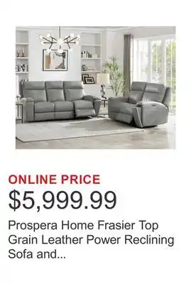 Costco Prospera Home Frasier Top Grain Leather Power Reclining Sofa and Loveseat offer