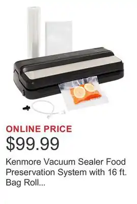 Costco Kenmore Vacuum Sealer Food Preservation System with 16 ft. Bag Roll & Bags offer