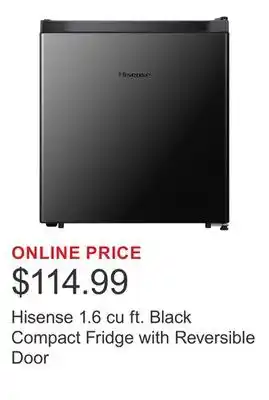 Costco Hisense 1.6 cu ft. Black Compact Fridge with Reversible Door offer