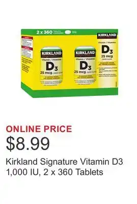 Costco Kirkland Signature Vitamin D3 1,000 IU, 2 x 360 Tablets offer