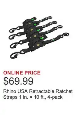 Costco Rhino USA Retractable Ratchet Straps 1 in. × 10 ft., 4-pack offer