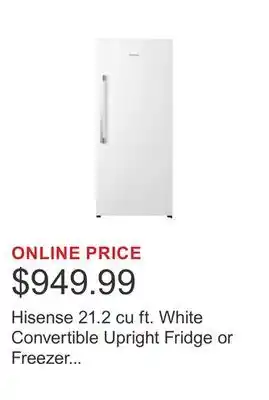 Costco Hisense 21.2 cu ft. White Convertible Upright Fridge or Freezer with Reversible Door offer