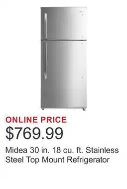 Costco Midea 30 in. 18 cu. ft. Stainless Steel Top Mount Refrigerator offer